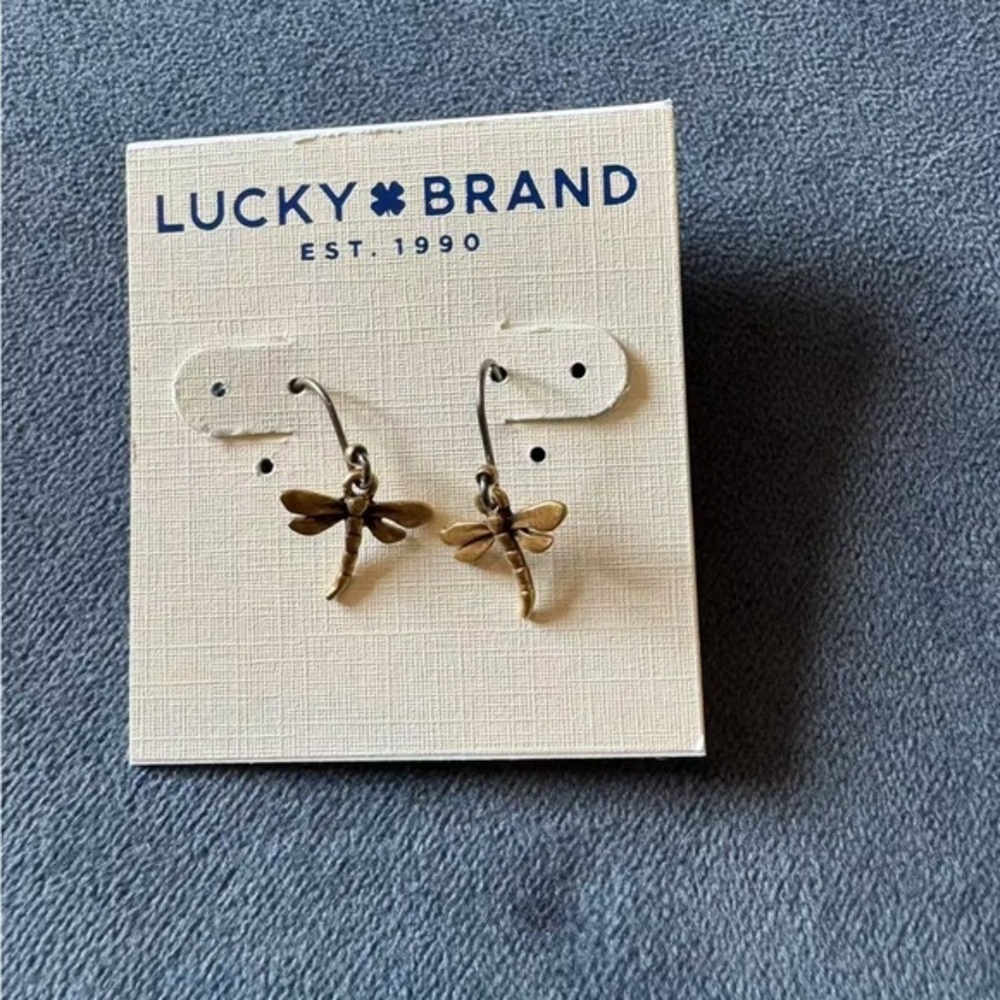 Brand new Lucky Brand   Small dragonfly vintage Gold Earrings